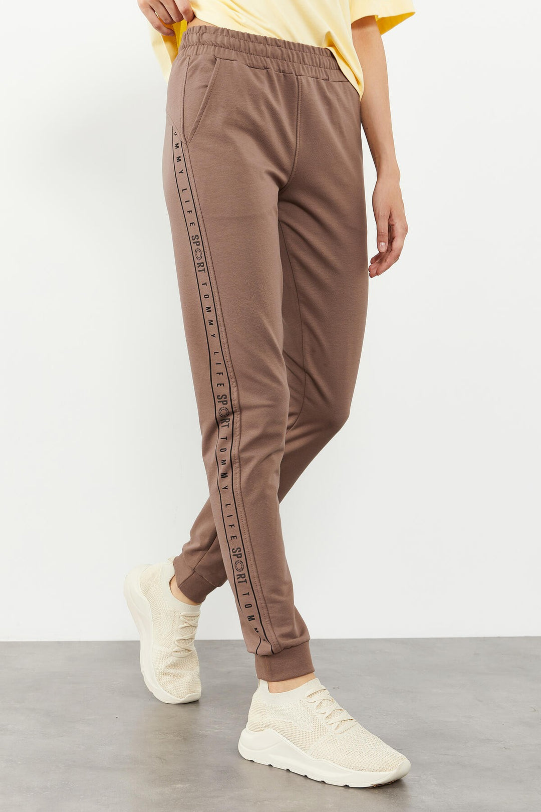 TMY Earth Writing Striped Jogger Comfortable Fit Cuffed Women's Sweatpants - 94527 - Essex