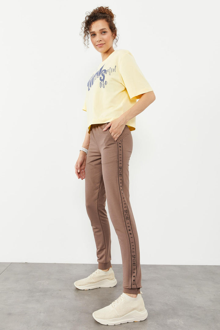 TMY Earth Writing Striped Jogger Comfortable Fit Cuffed Women's Sweatpants - 94527 - Essex