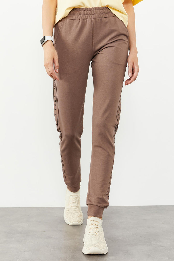 TMY Earth Writing Striped Jogger Comfortable Fit Cuffed Women's Sweatpants - 94527 - Essex