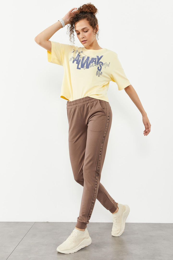 TMY Earth Writing Striped Jogger Comfortable Fit Cuffed Women's Sweatpants - 94527 - Essex