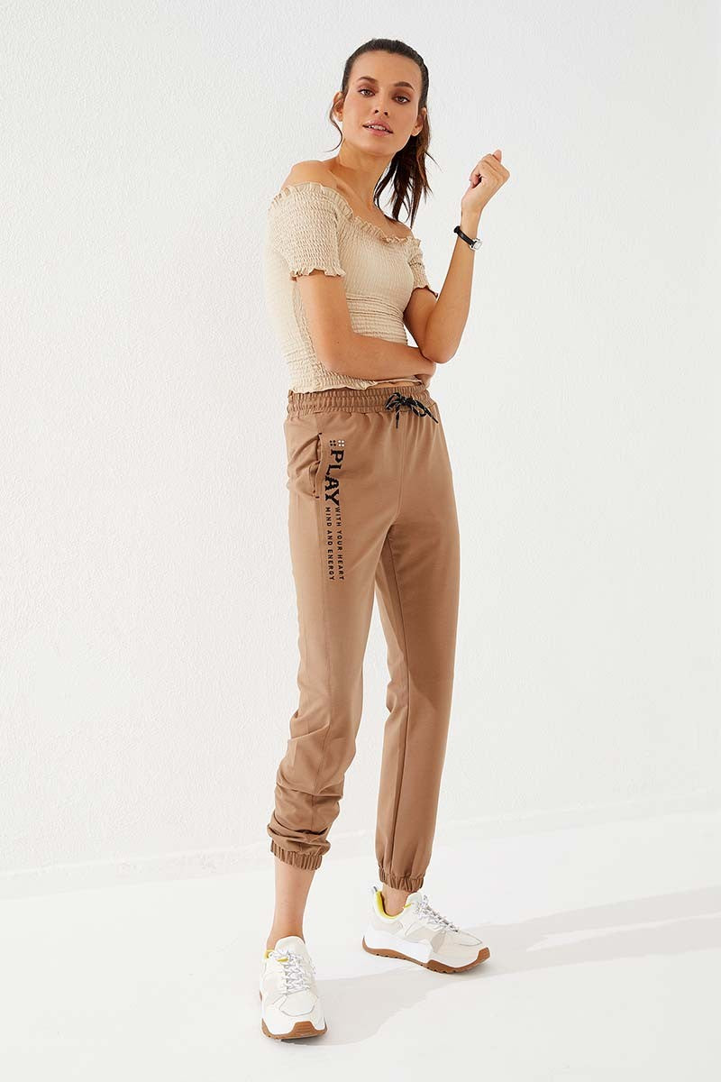 TMY High Waist Embroidered Comfort Fit Elastic Cuff Women's Sweatpants - 94573 - Anderlecht