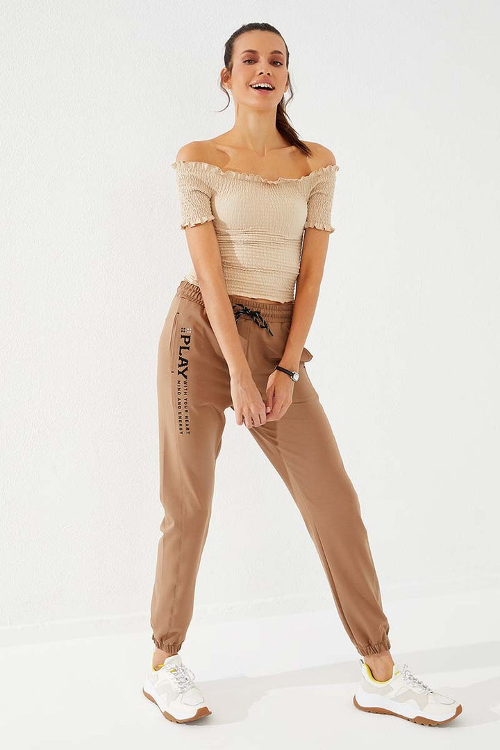 TMY High Waist Embroidered Comfort Fit Elastic Cuff Women's Sweatpants - 94573 - Anderlecht