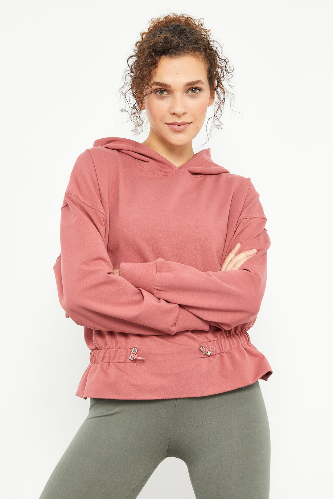 TMY Wild Rose Waist Ruffled Hooded Women's Oversize Sweatshirt - 97159 - Spalding
