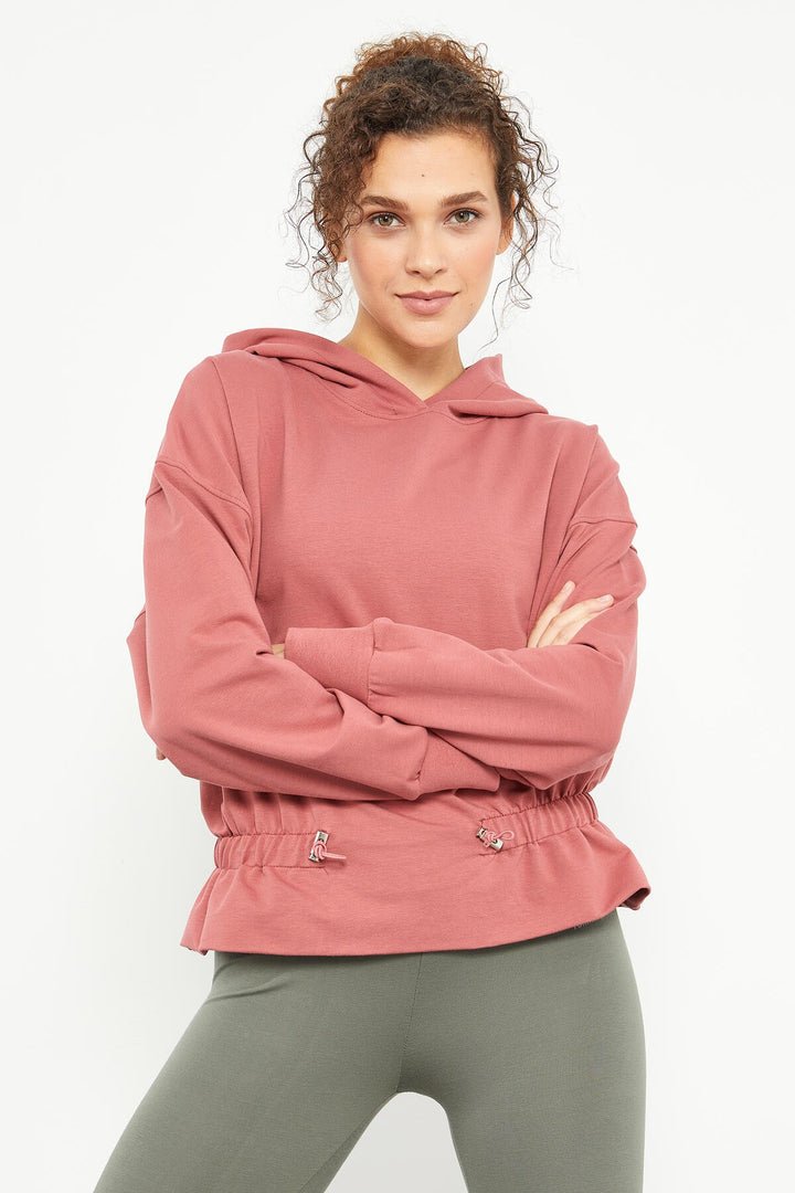 TMY Wild Rose Waist Ruffled Hooded Women's Oversize Sweatshirt - 97159 - Spalding