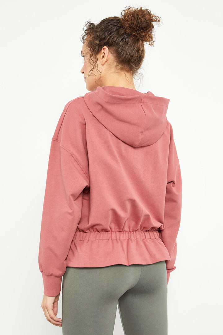 TMY Wild Rose Waist Ruffled Hooded Women's Oversize Sweatshirt - 97159 - Spalding
