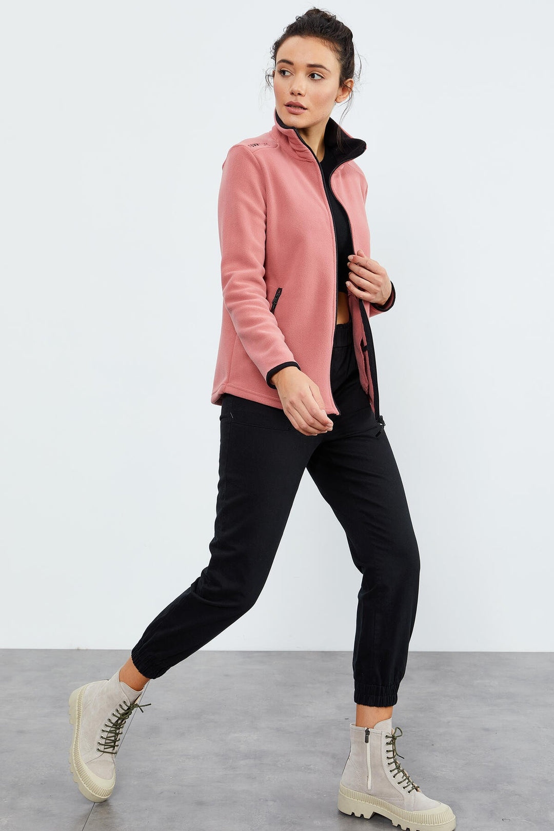 TMY Wild Rose Stand Collar Zippered Comfort Fit Women's Polar Sweatshirt - 97173 - Hunedoara