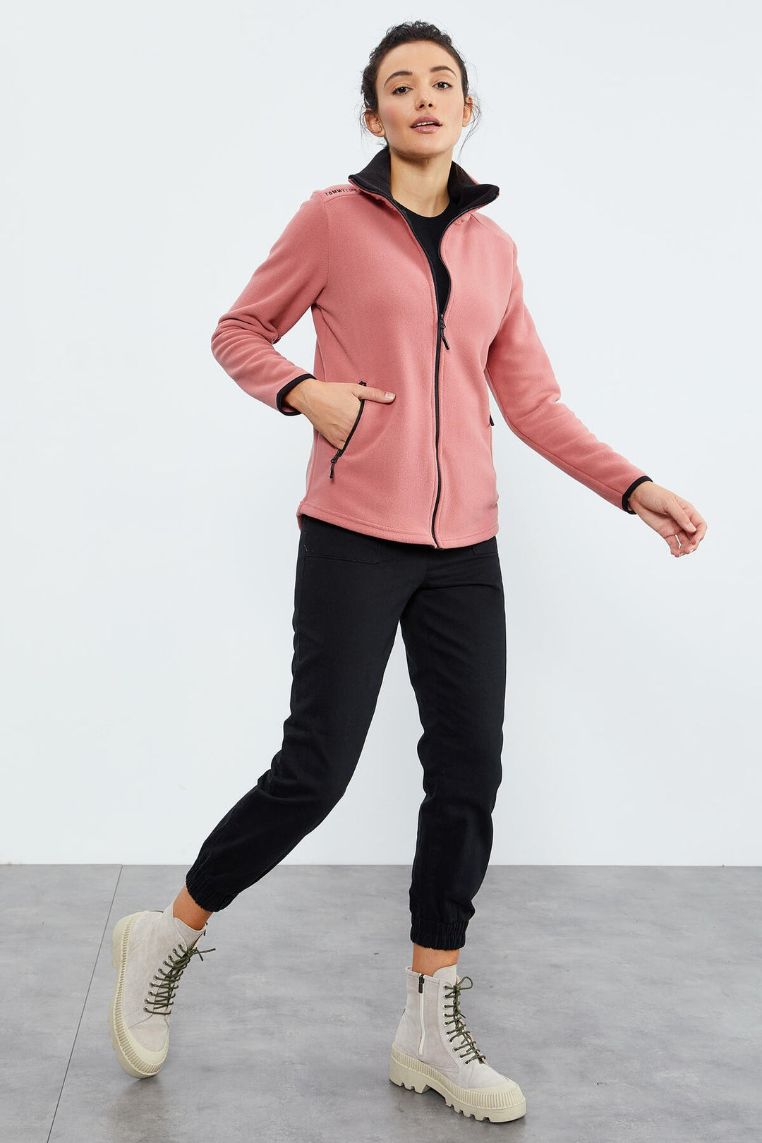 TMY Wild Rose Stand Collar Zippered Comfort Fit Women's Polar Sweatshirt - 97173 - Hunedoara