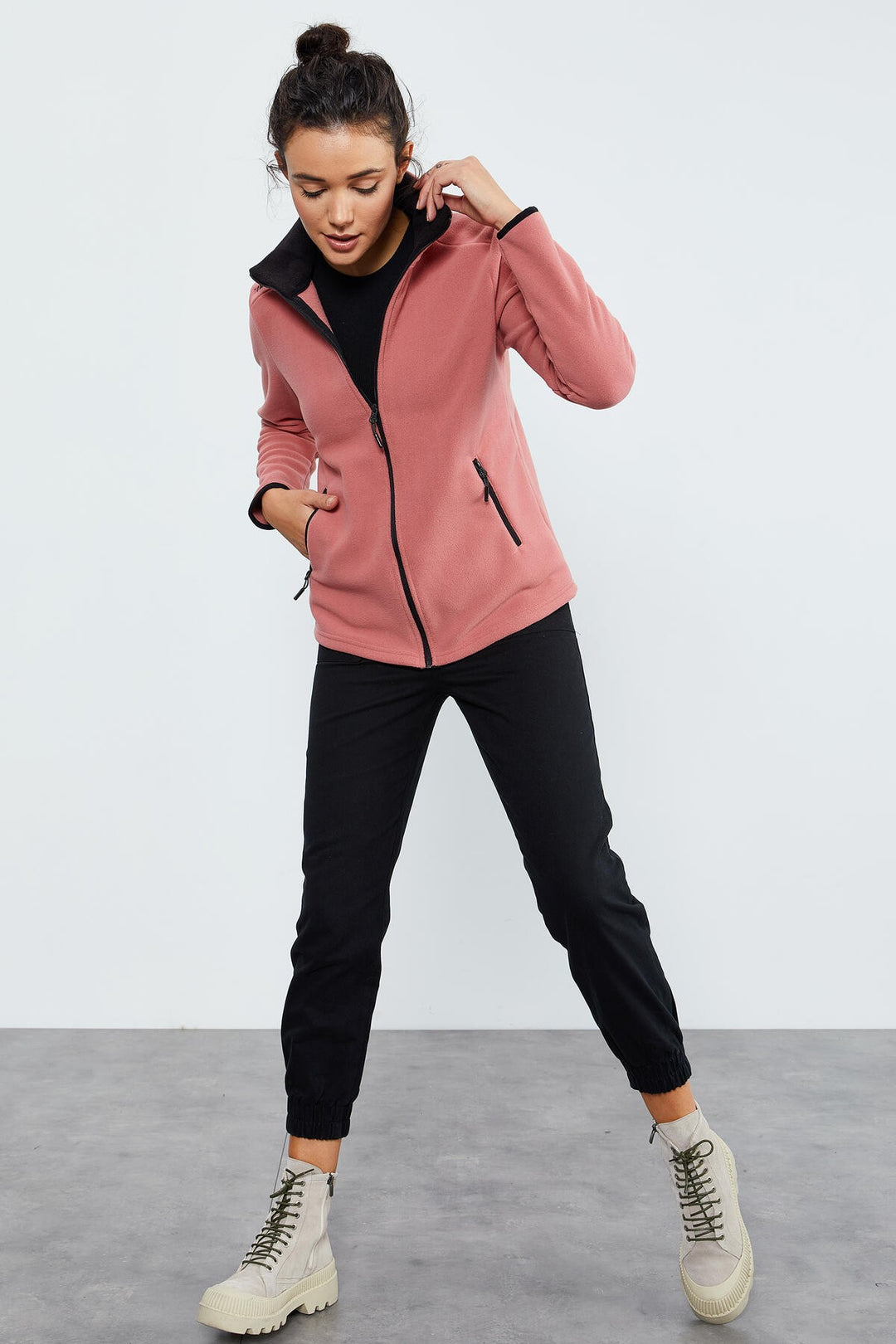 TMY Wild Rose Stand Collar Zippered Comfort Fit Women's Polar Sweatshirt - 97173 - Hunedoara