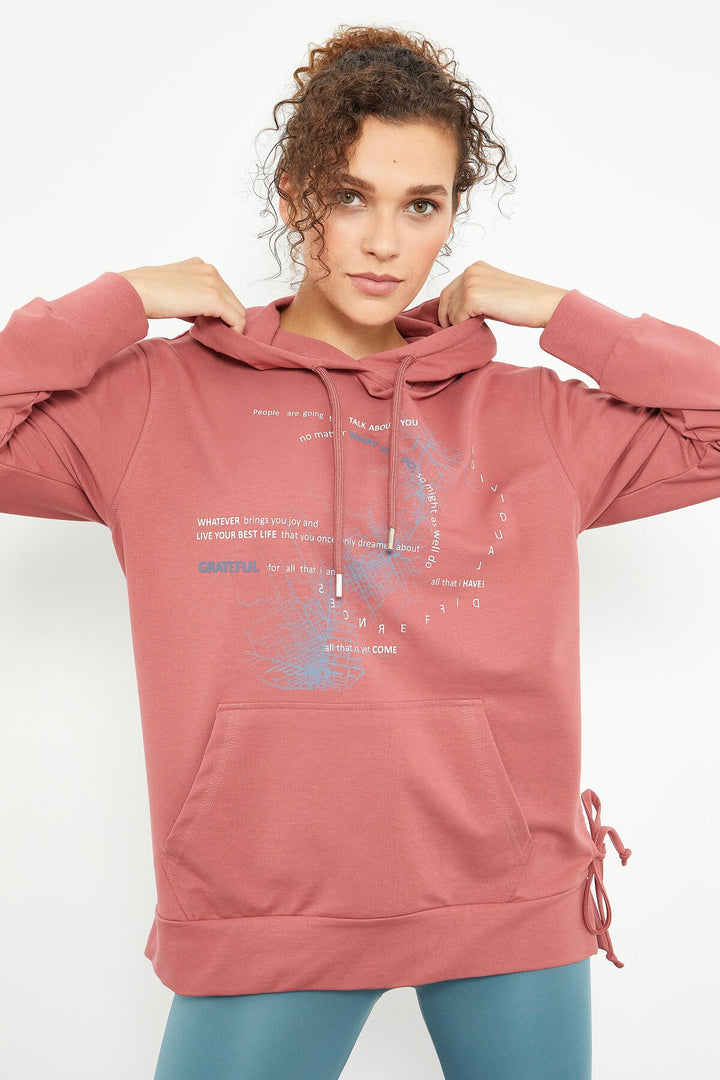 TMY Wild Rose Mixed Writing Printed Side Ruffled Women's Oversize Sweatshirt - 97170 - Anchorage