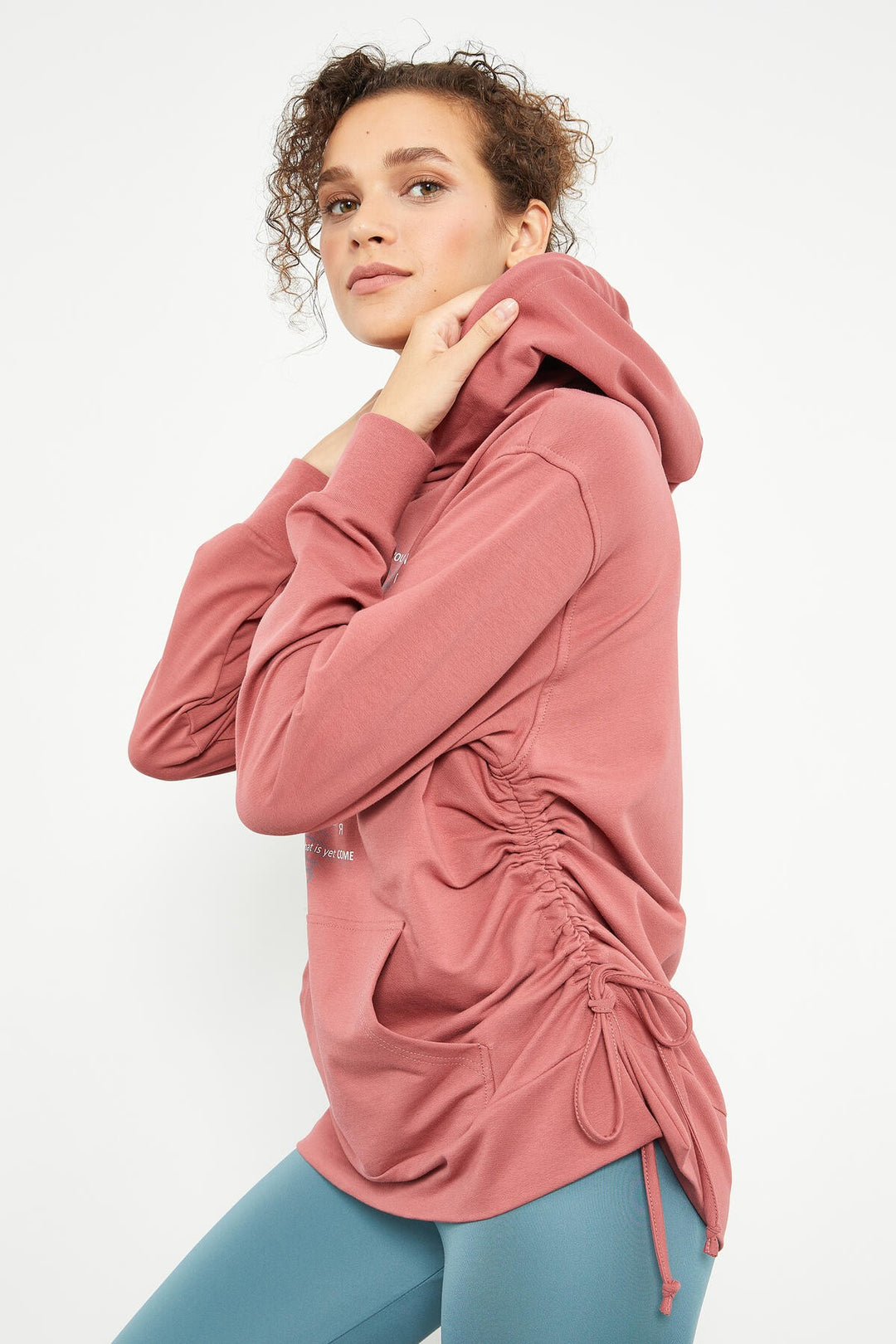 TMY Wild Rose Mixed Writing Printed Side Ruffled Women's Oversize Sweatshirt - 97170 - Anchorage