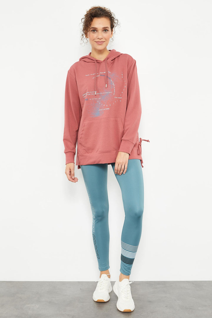 TMY Wild Rose Mixed Writing Printed Side Ruffled Women's Oversize Sweatshirt - 97170 - Anchorage