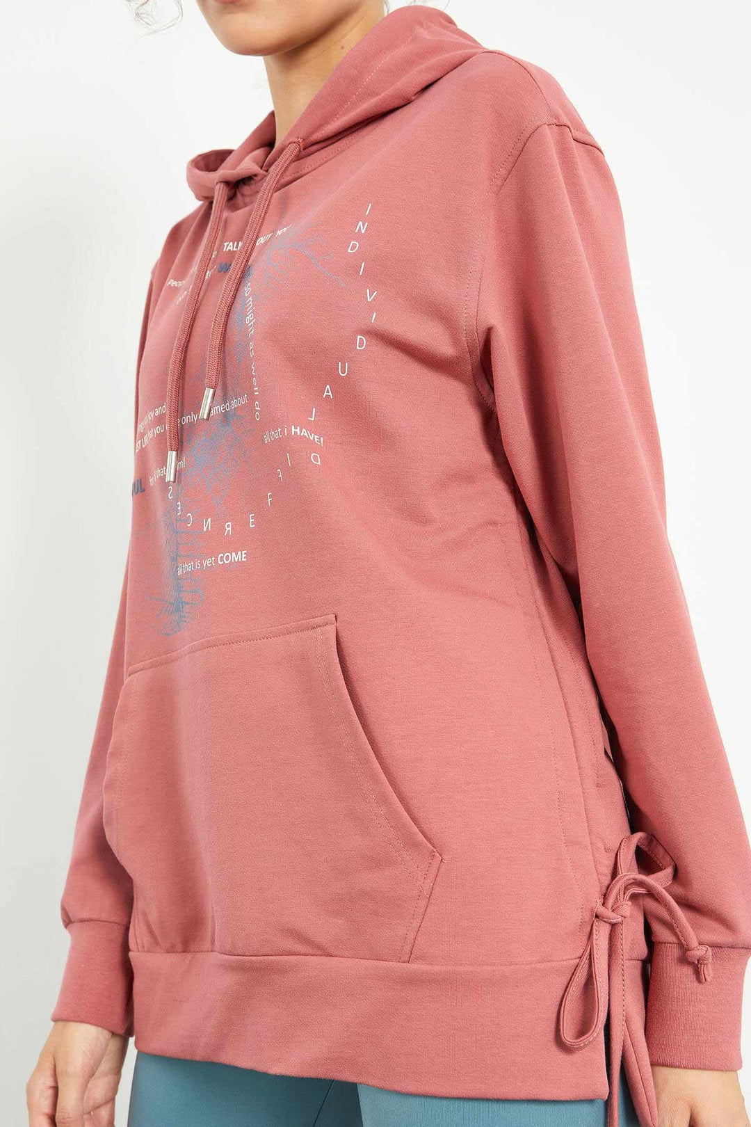 TMY Wild Rose Mixed Writing Printed Side Ruffled Women's Oversize Sweatshirt - 97170 - Anchorage