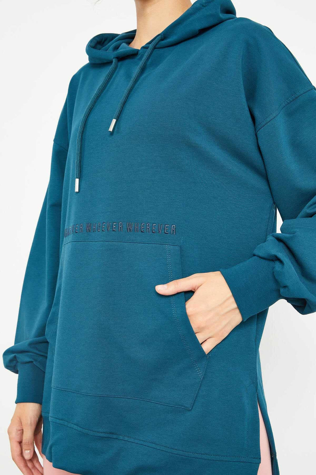 TMY Emerald Balloon Sleeve Embroidered Women's Oversized Tunic Sweatshirt - 97163 - Évry