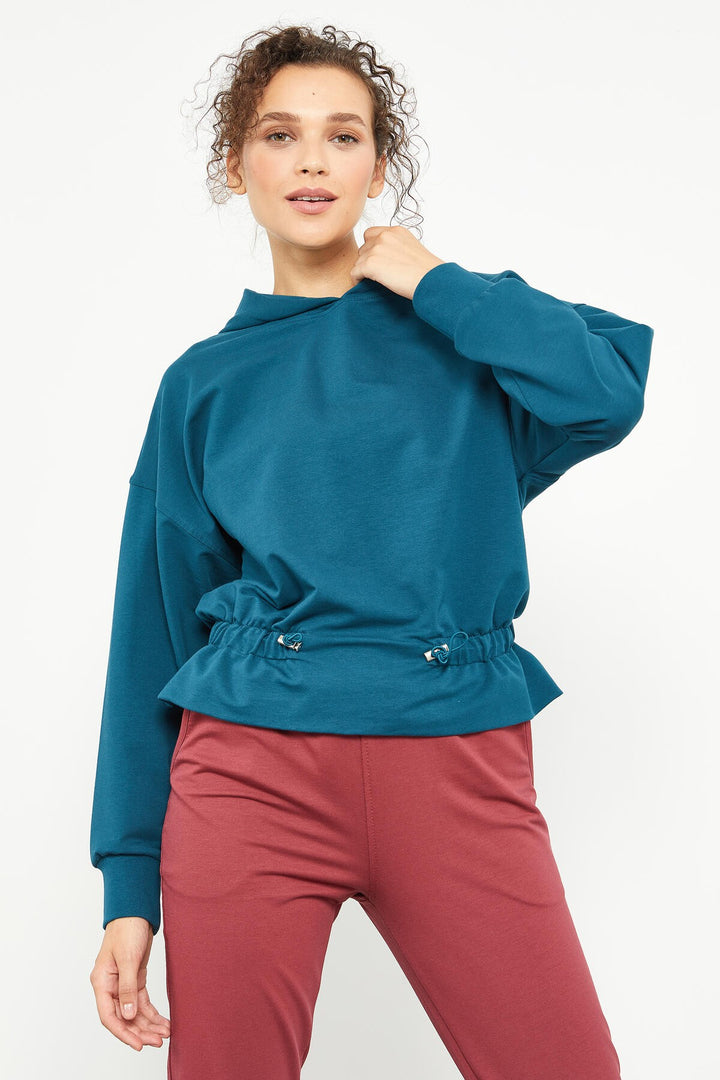 TMY Emerald Green Ruched Hooded Women's Oversized Sweatshirt - 97159 - Accrington