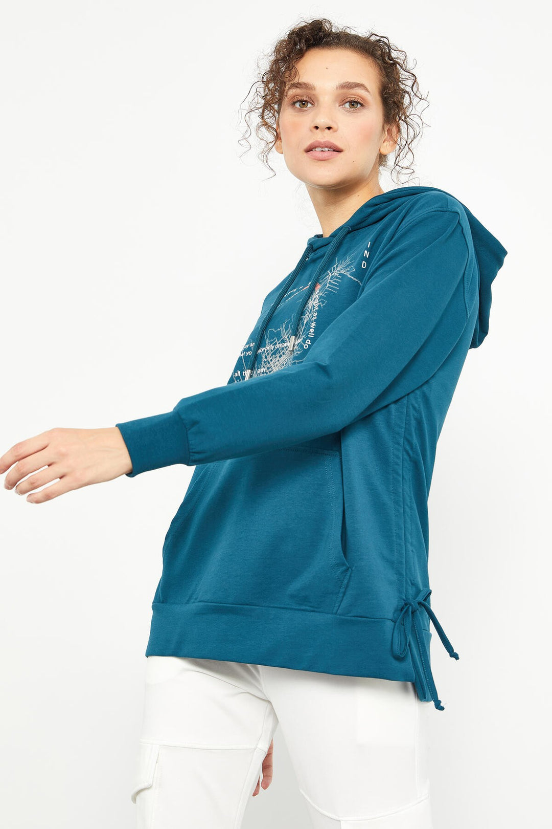 TMY Emerald Mixed Print Side Ruched Women's Oversize Sweatshirt - 97170 - Valencia