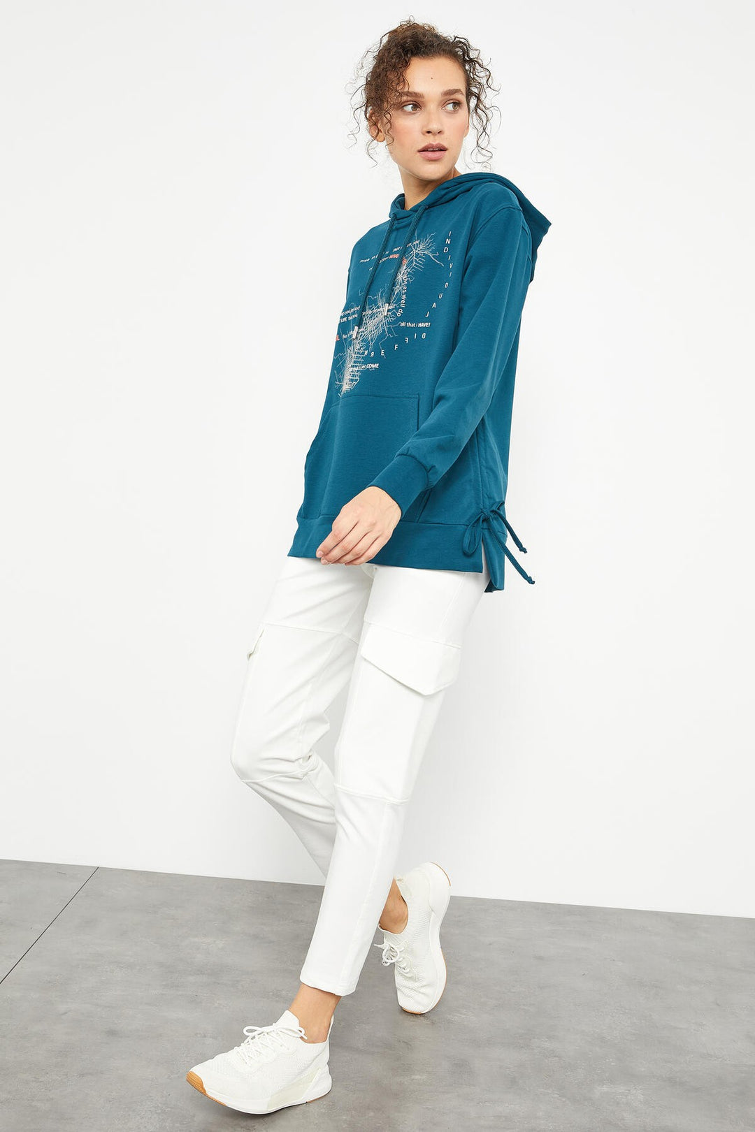 TMY Emerald Mixed Print Side Ruched Women's Oversize Sweatshirt - 97170 - Valencia