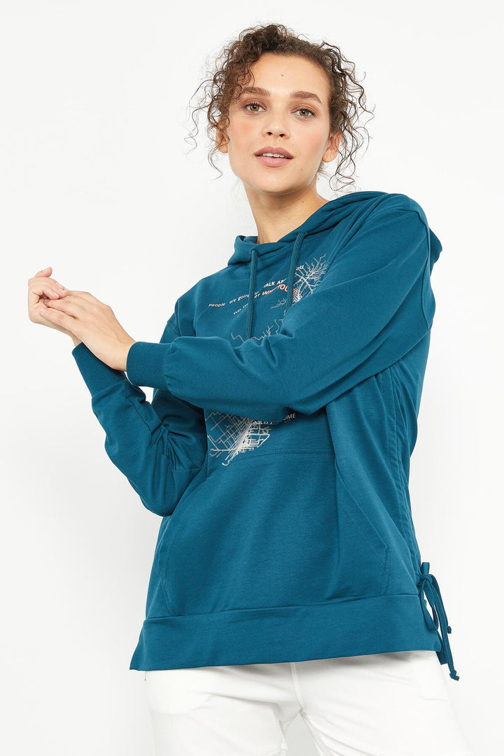 TMY Emerald Mixed Print Side Ruched Women's Oversize Sweatshirt - 97170 - Valencia
