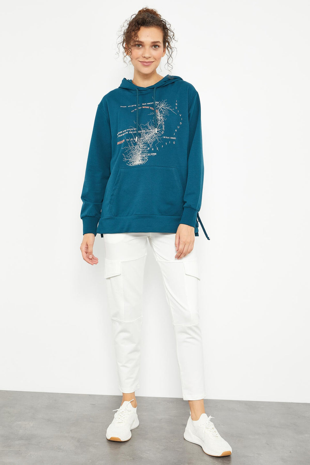 TMY Emerald Mixed Print Side Ruched Women's Oversize Sweatshirt - 97170 - Valencia