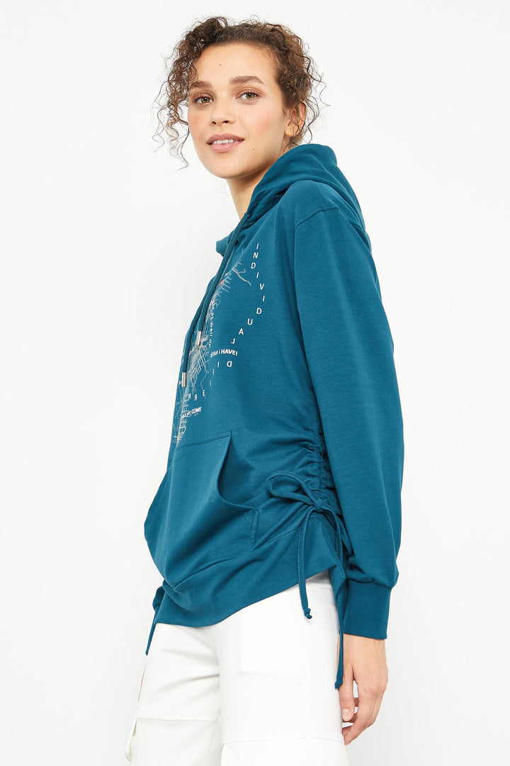 TMY Emerald Mixed Print Side Ruched Women's Oversize Sweatshirt - 97170 - Valencia