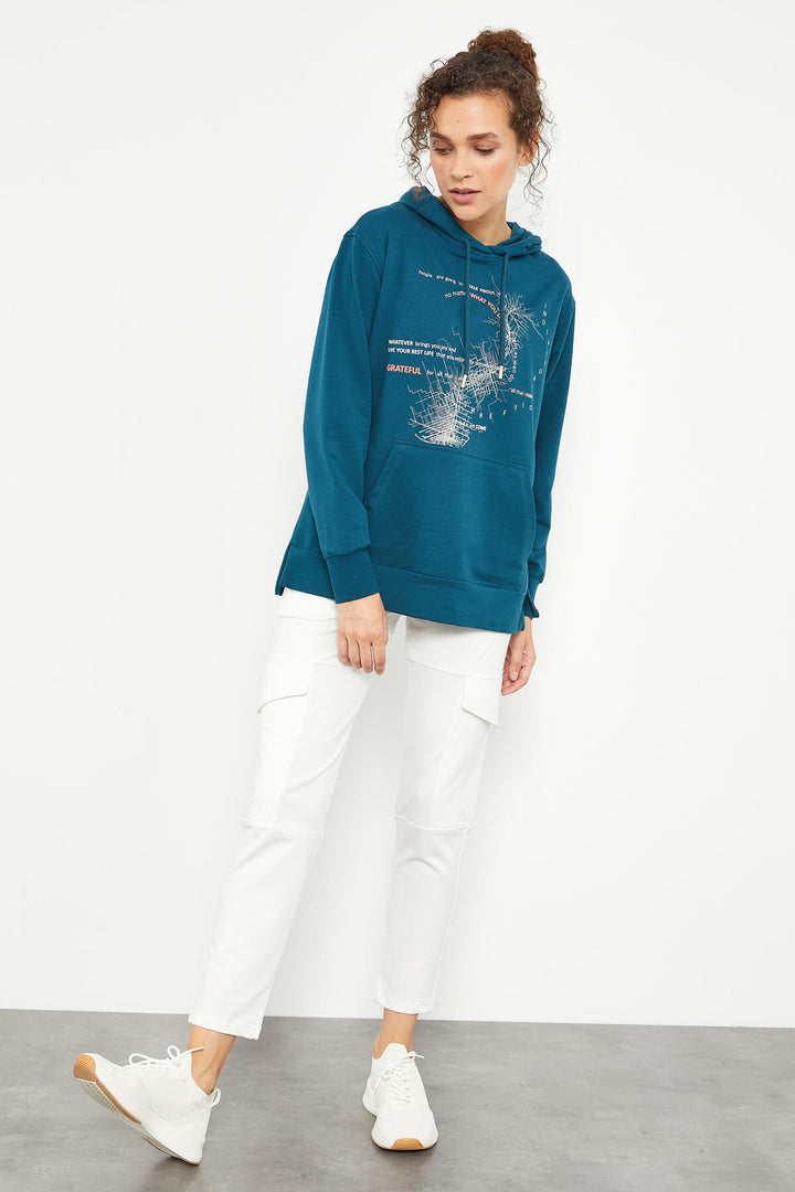 TMY Emerald Mixed Print Side Ruched Women's Oversize Sweatshirt - 97170 - Valencia