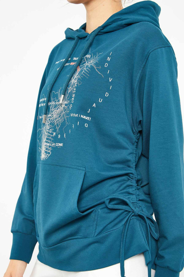 TMY Emerald Mixed Print Side Ruched Women's Oversize Sweatshirt - 97170 - Valencia