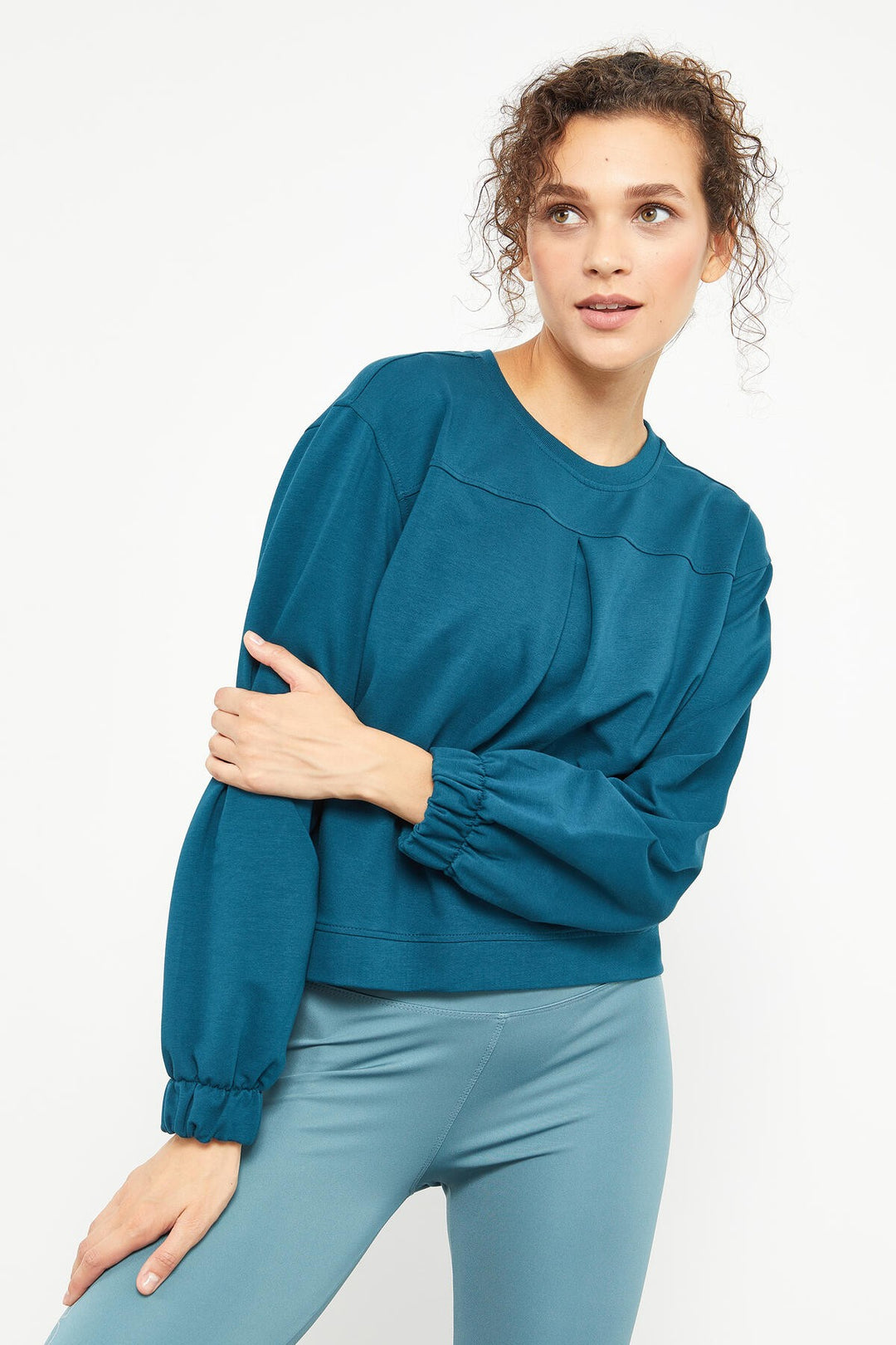 TMY Emerald Green Brushed O Neck Women's Oversize Sweatshirt - 97165 - Torrington