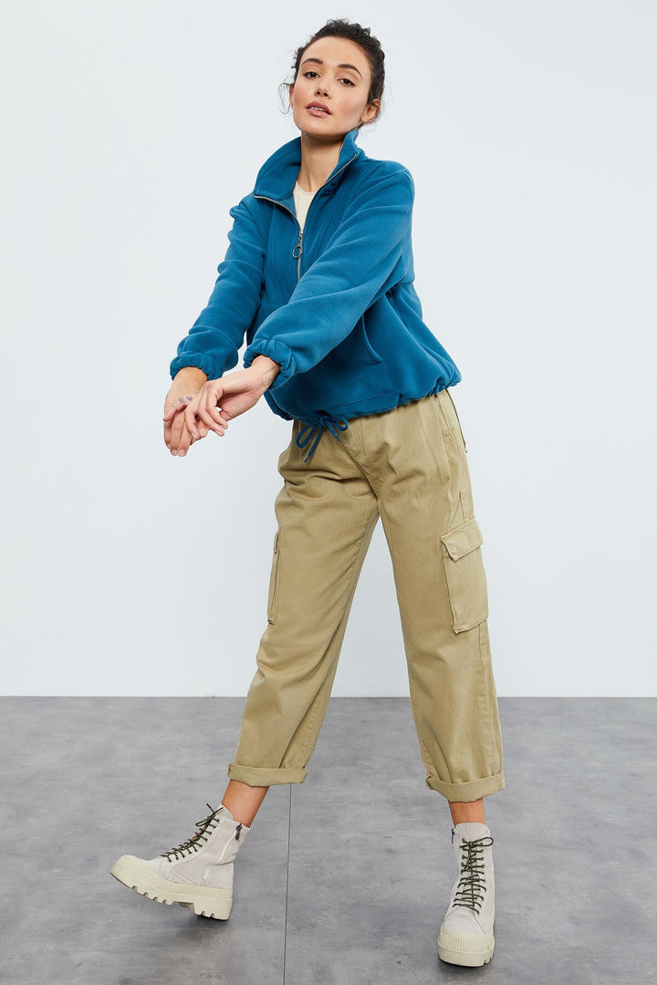 TMY Emerald Half Zip Skirt Hem Ruched Women's Polar Oversize Sweatshirt - 97171 - Apopka
