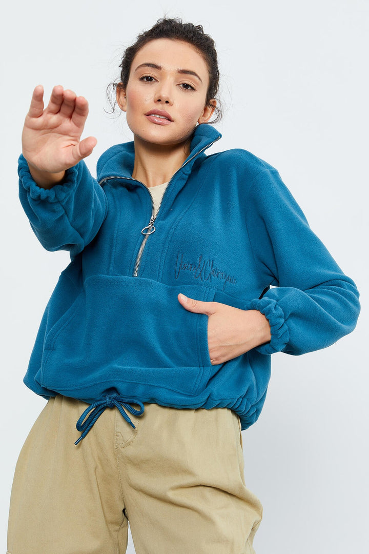 TMY Emerald Half Zip Skirt Hem Ruched Women's Polar Oversize Sweatshirt - 97171 - Apopka