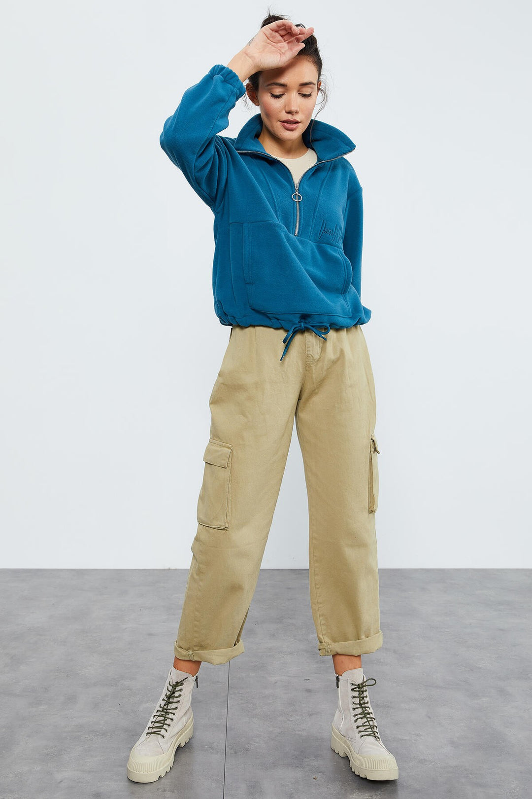 TMY Emerald Half Zip Skirt Hem Ruched Women's Polar Oversize Sweatshirt - 97171 - Apopka