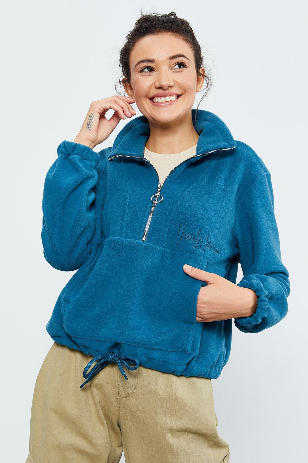 TMY Emerald Half Zip Skirt Hem Ruched Women's Polar Oversize Sweatshirt - 97171 - Apopka
