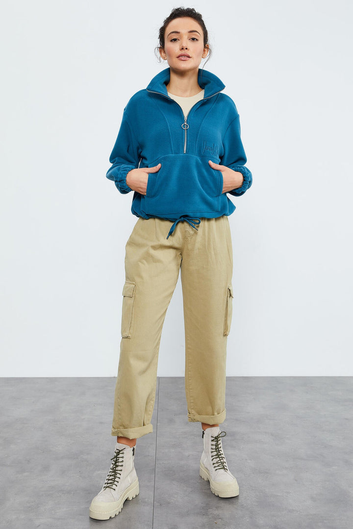 TMY Emerald Half Zip Skirt Hem Ruched Women's Polar Oversize Sweatshirt - 97171 - Apopka