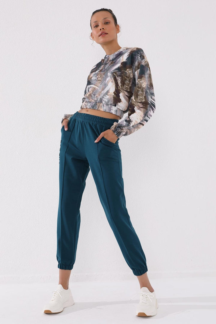 TMY Emerald Green Embroidered Comfort Fit Elastic Cuff Women's Sweatpants - 94571 - Las Vegas