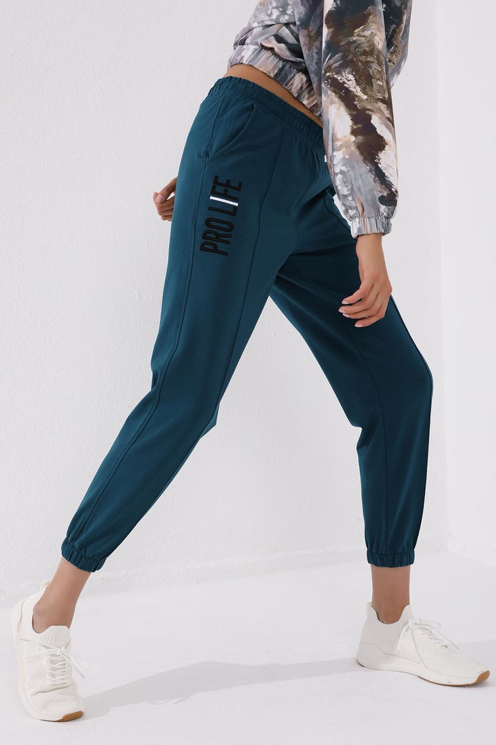 TMY Emerald Green Embroidered Comfort Fit Elastic Cuff Women's Sweatpants - 94571 - Las Vegas