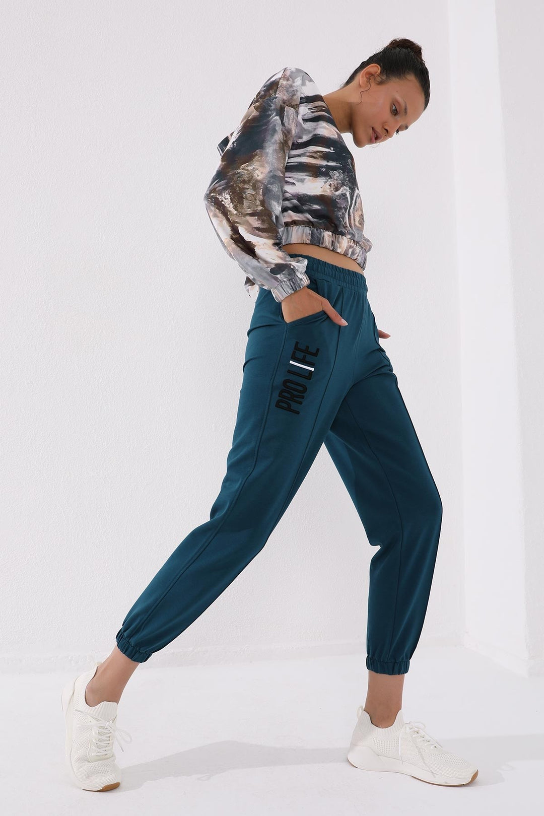 TMY Emerald Green Embroidered Comfort Fit Elastic Cuff Women's Sweatpants - 94571 - Las Vegas