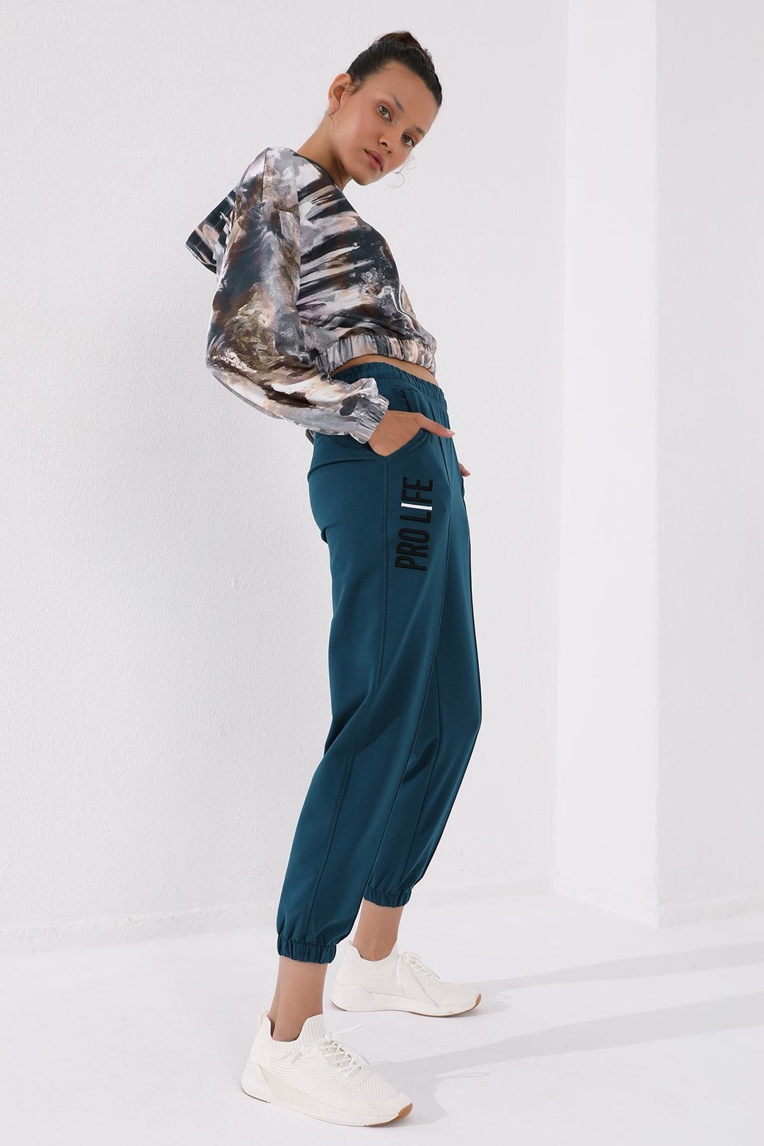 TMY Emerald Green Embroidered Comfort Fit Elastic Cuff Women's Sweatpants - 94571 - Las Vegas