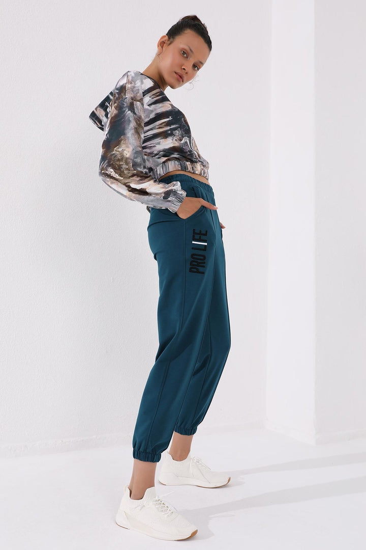 TMY Emerald Green Embroidered Comfort Fit Elastic Cuff Women's Sweatpants - 94571 - Las Vegas