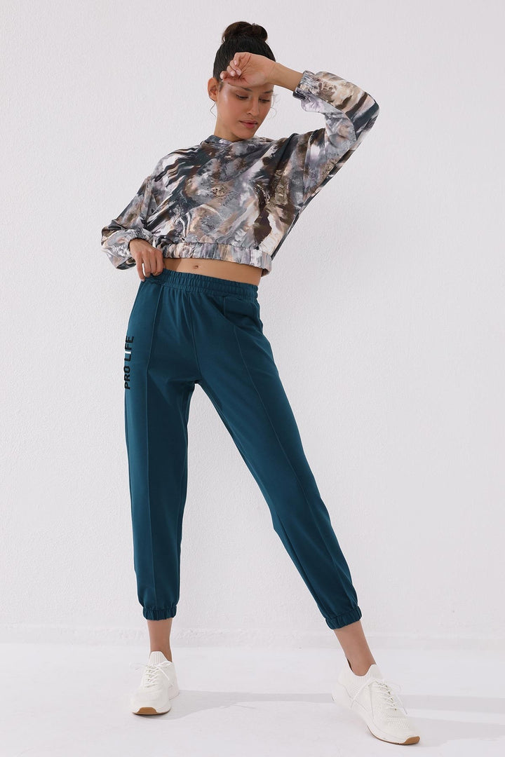 TMY Emerald Green Embroidered Comfort Fit Elastic Cuff Women's Sweatpants - 94571 - Las Vegas