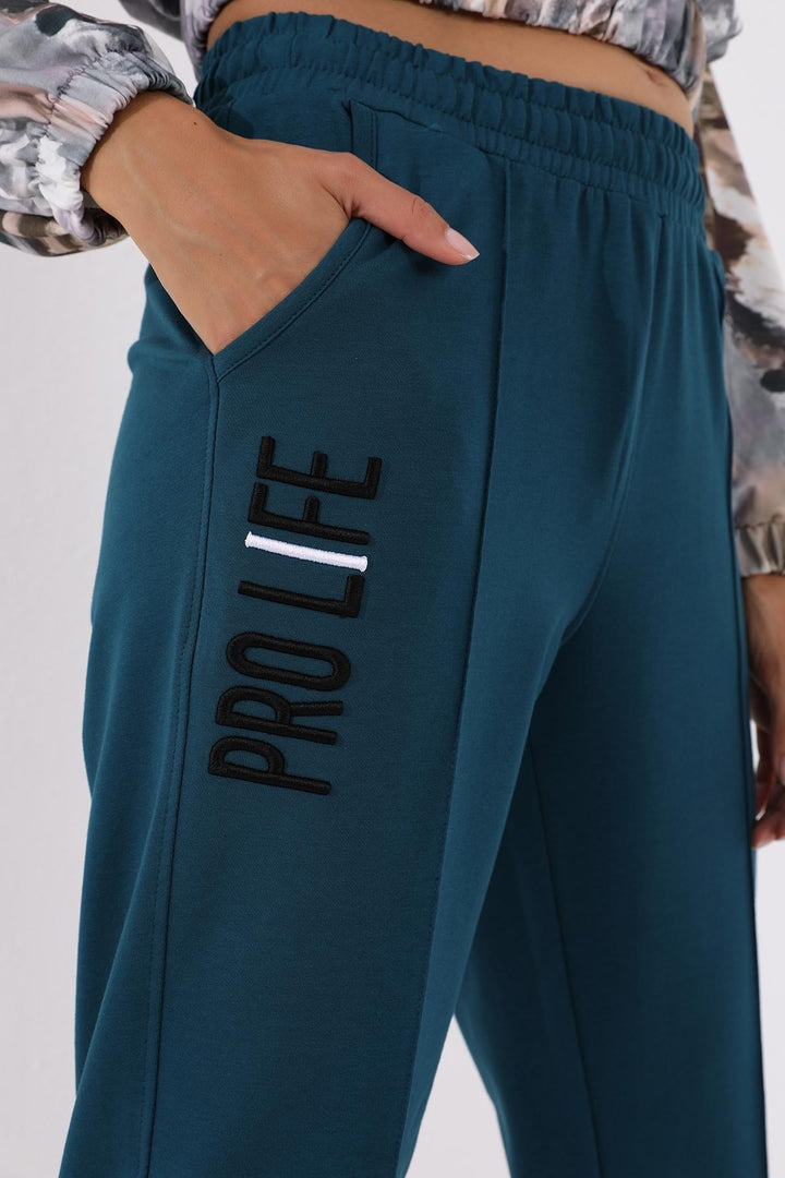 TMY Emerald Green Embroidered Comfort Fit Elastic Cuff Women's Sweatpants - 94571 - Las Vegas