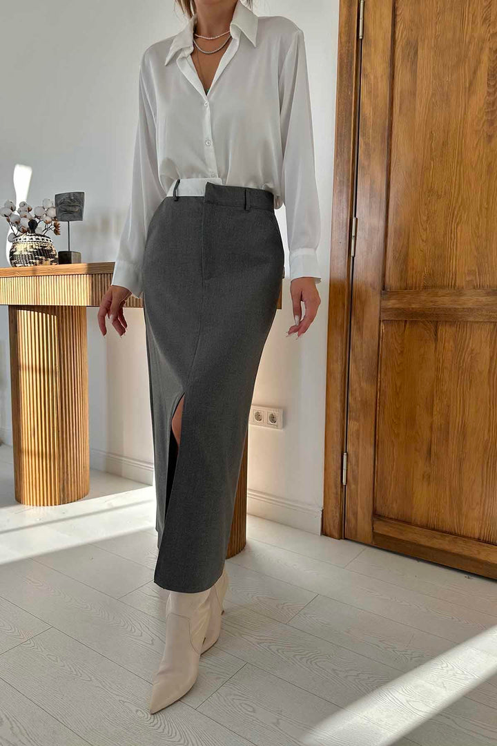ELS Frilled Poliviscose Skirt - Grey - Midland