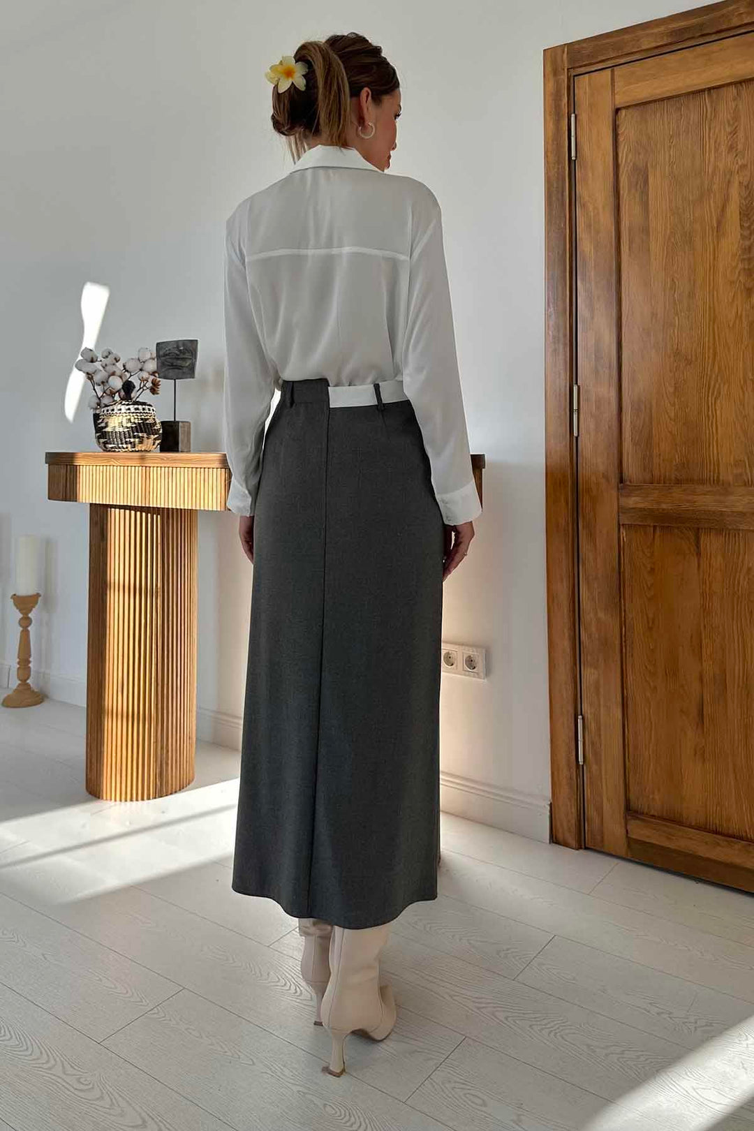 ELS Frilled Poliviscose Skirt - Grey - Midland