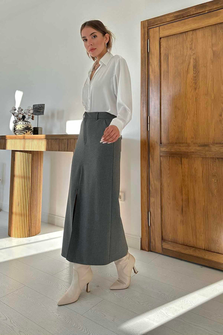 ELS Frilled Poliviscose Skirt - Grey - Midland