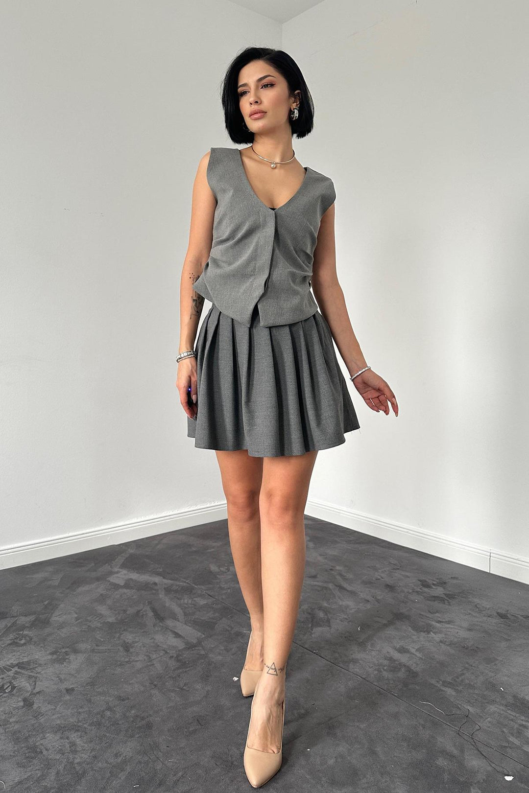 ELS Pleated Mini Skirt - Gray - Spokane