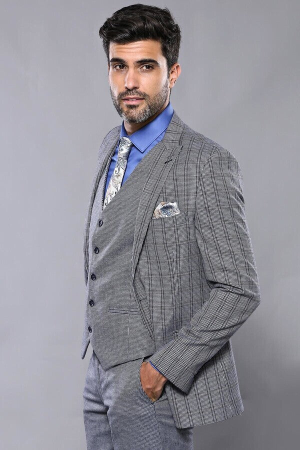 WSS Plaid Navy Slim-Fit Vested Suit  - Fort Myers