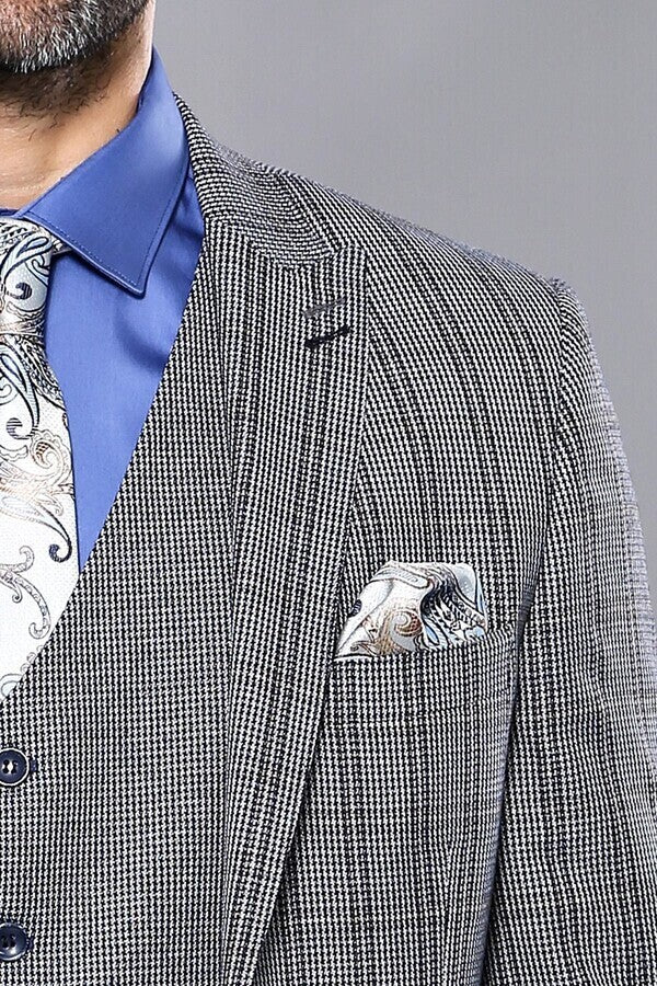 WSS Plaid Navy Slim-Fit Vested Suit  - Fort Myers