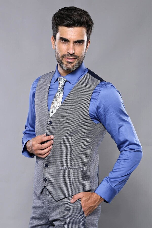 WSS Plaid Navy Slim-Fit Vested Suit  - Fort Myers