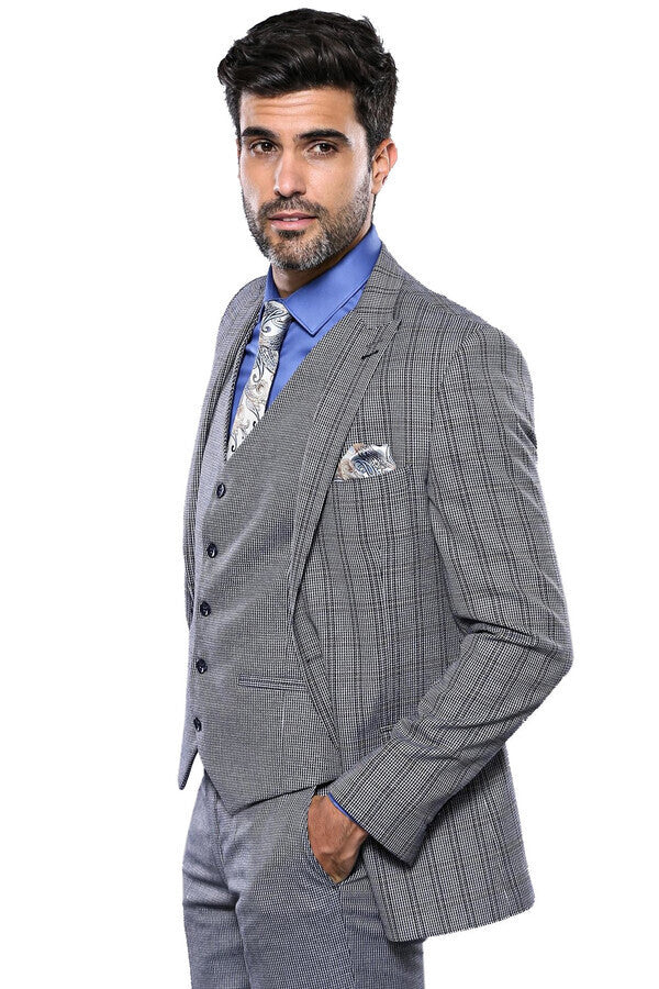 WSS Plaid Navy Slim-Fit Vested Suit  - Fort Myers