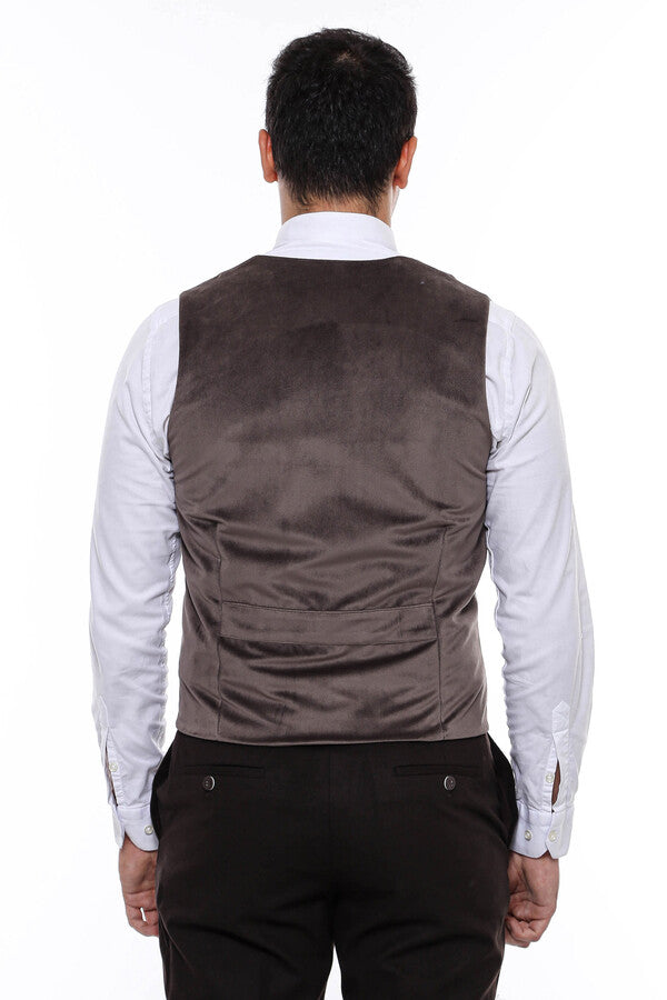 WSS Plain Collared Brown Men Vest  - Greece
