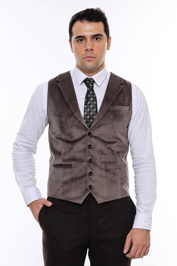 WSS Plain Collared Brown Men Vest  - Greece