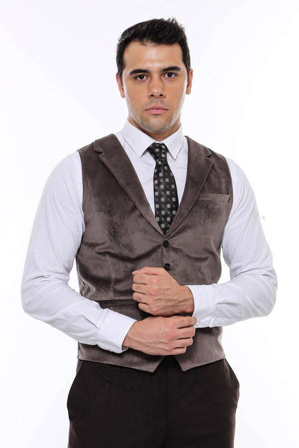WSS Plain Collared Brown Men Vest  - Greece