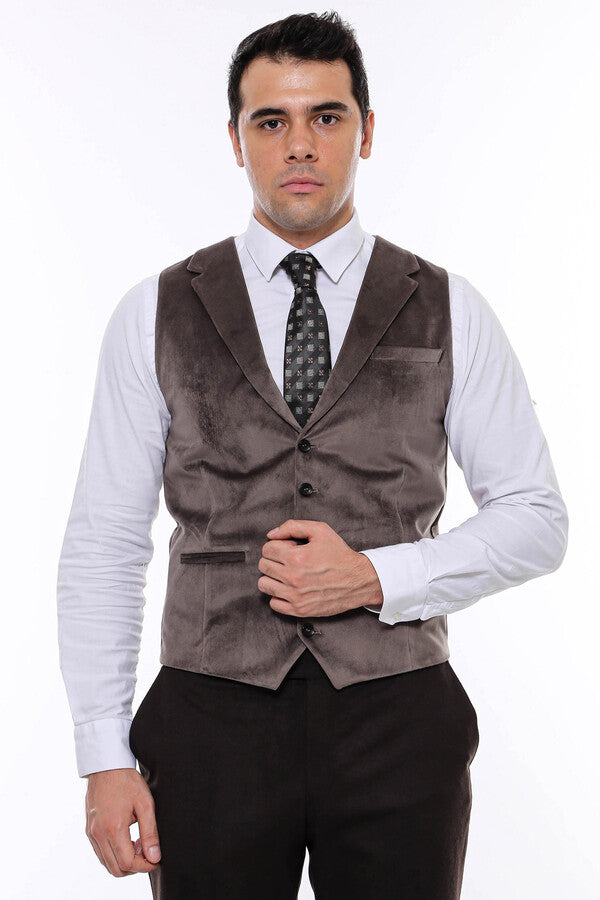 WSS Plain Collared Brown Men Vest  - Greece